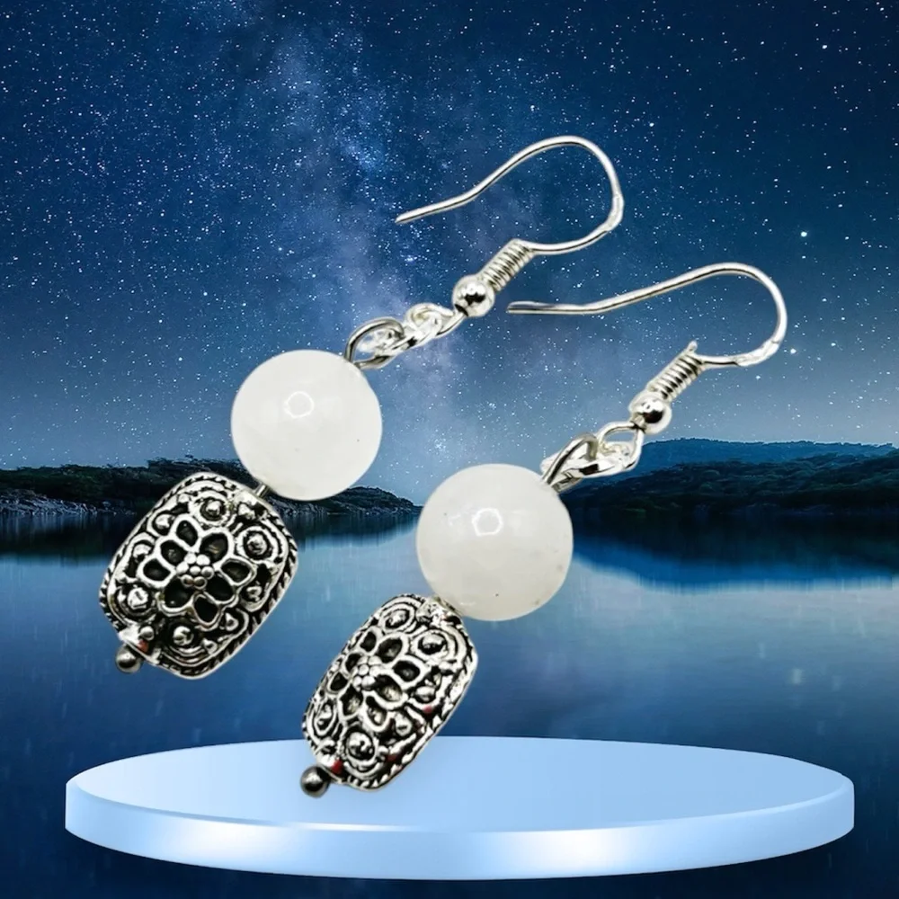 NWOT Sterling silver and stainless steel genuine moonstone earrings - Picture 3 of 11